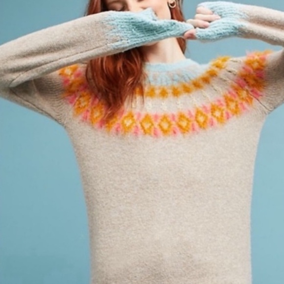 Anthropologie Sleeping On Snow Fair Isle Tunic Sweater - Picture 5 of 5